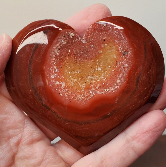 Carnelian Crystal Heart With Druzy - Picture 1 of 13